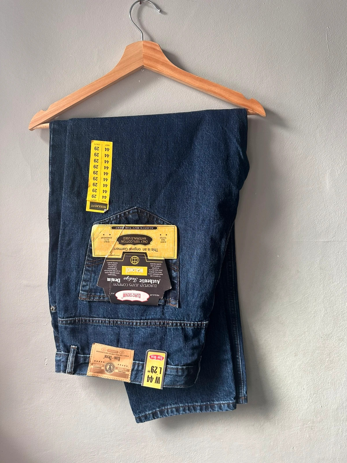 Euro Denim Jeans W44 L29 Dark Blue Regular Fit 100% Cotton BNWT