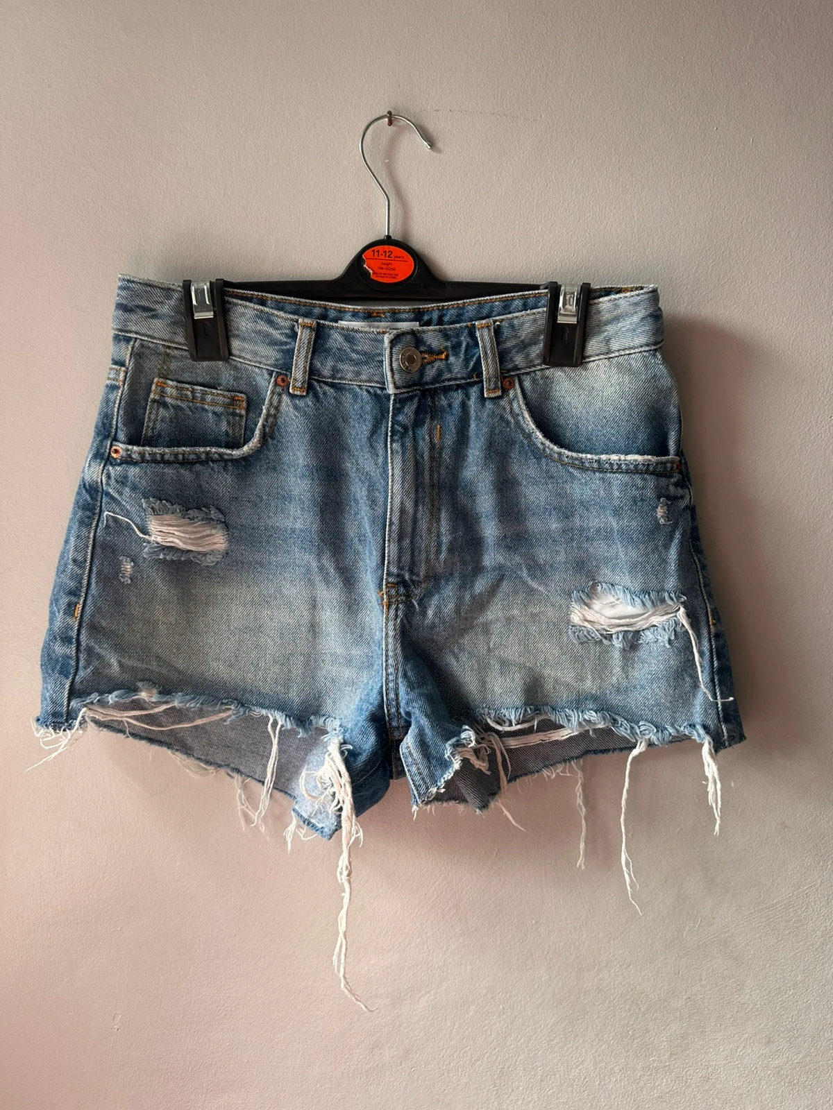 Bershka Distressed Denim Shorts | UK 8 | High Waist Frayed Hem