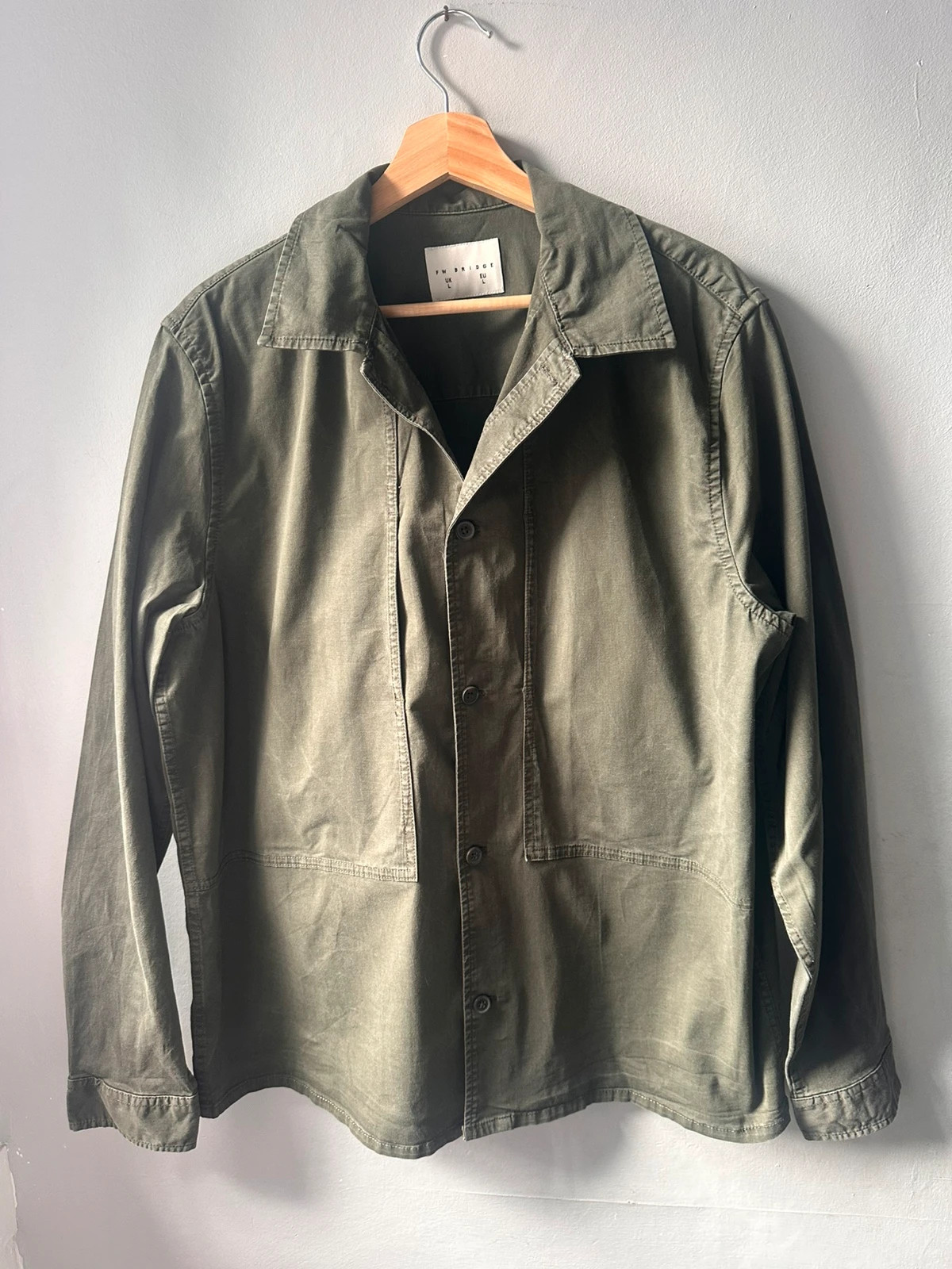 FW Bridge Khaki Overshirt Size L Olive Green Chore Shirt Jacket Shacket