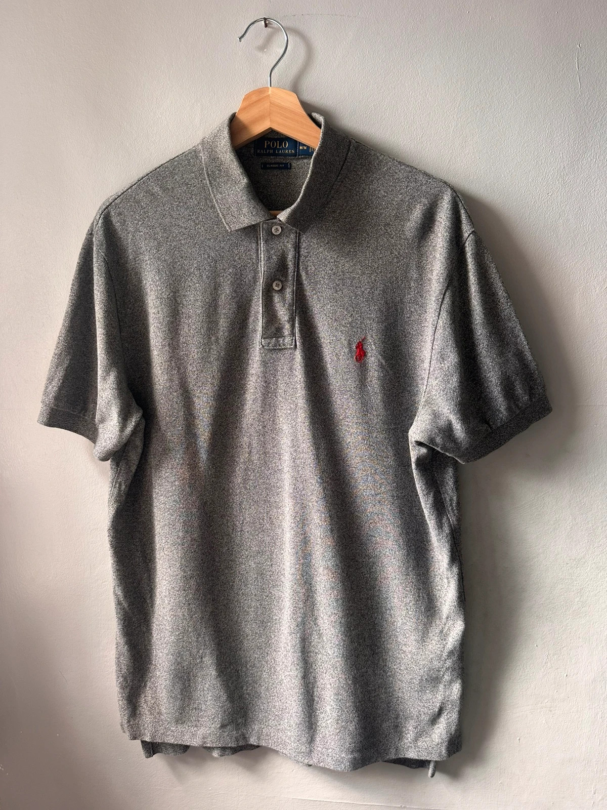 Polo Ralph Lauren Grey Marl Polo Shirt Size M Classic Fit Red Pony Logo