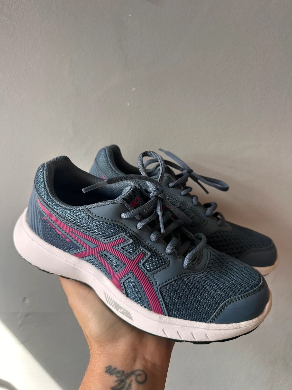 Asics Stormer 2 Trainers UK 3.5 Slate Blue Pink Running Shoes T893N