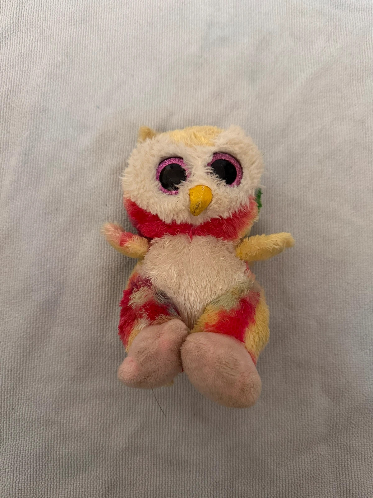 Rainbow Tie-Dye Owl Soft Toy Plush Pink Glitter Eyes Small 6"