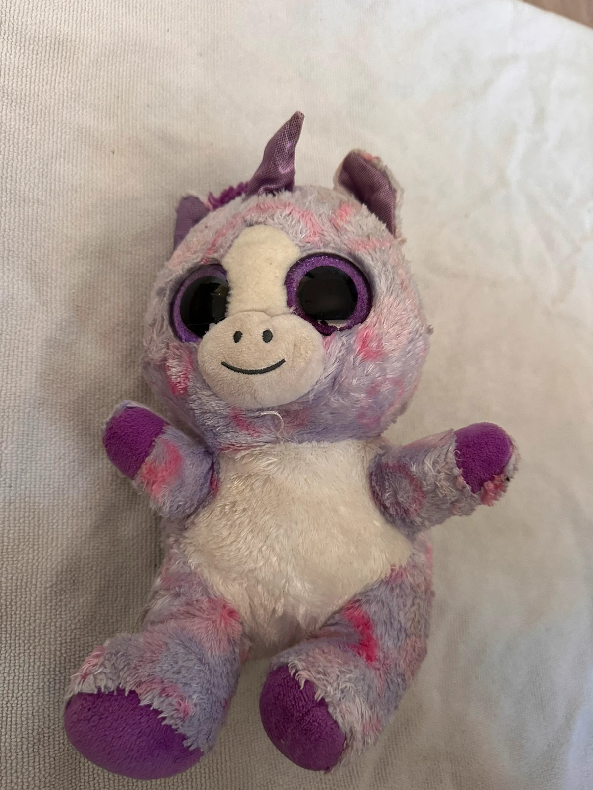Lilac Purple Pink Heart Print Unicorn Soft Toy Glitter Eyes Small 6"
