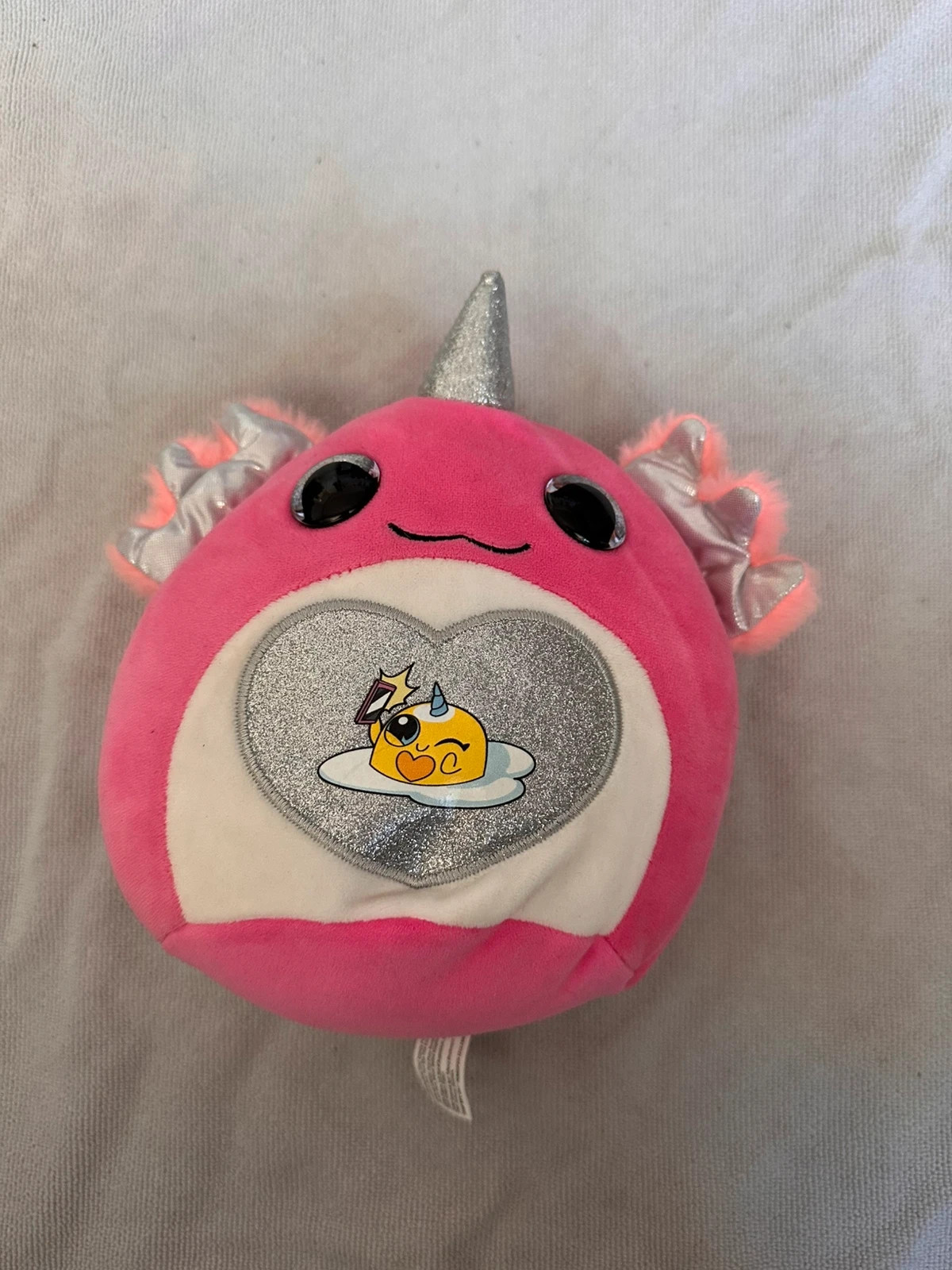Pink Narwhal Unicorn of the Sea Soft Toy Silver Glitter Horn & Wings 8"