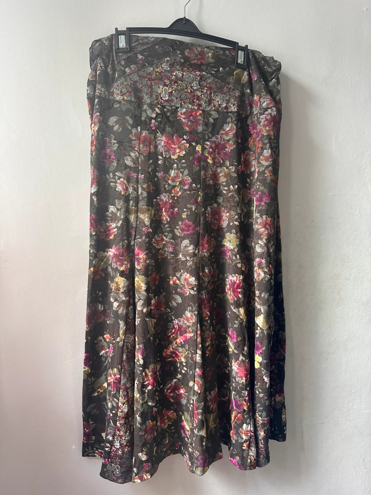 Per Una Brown Floral Midi Skirt Size 16 Flowy Chiffon Style Boho