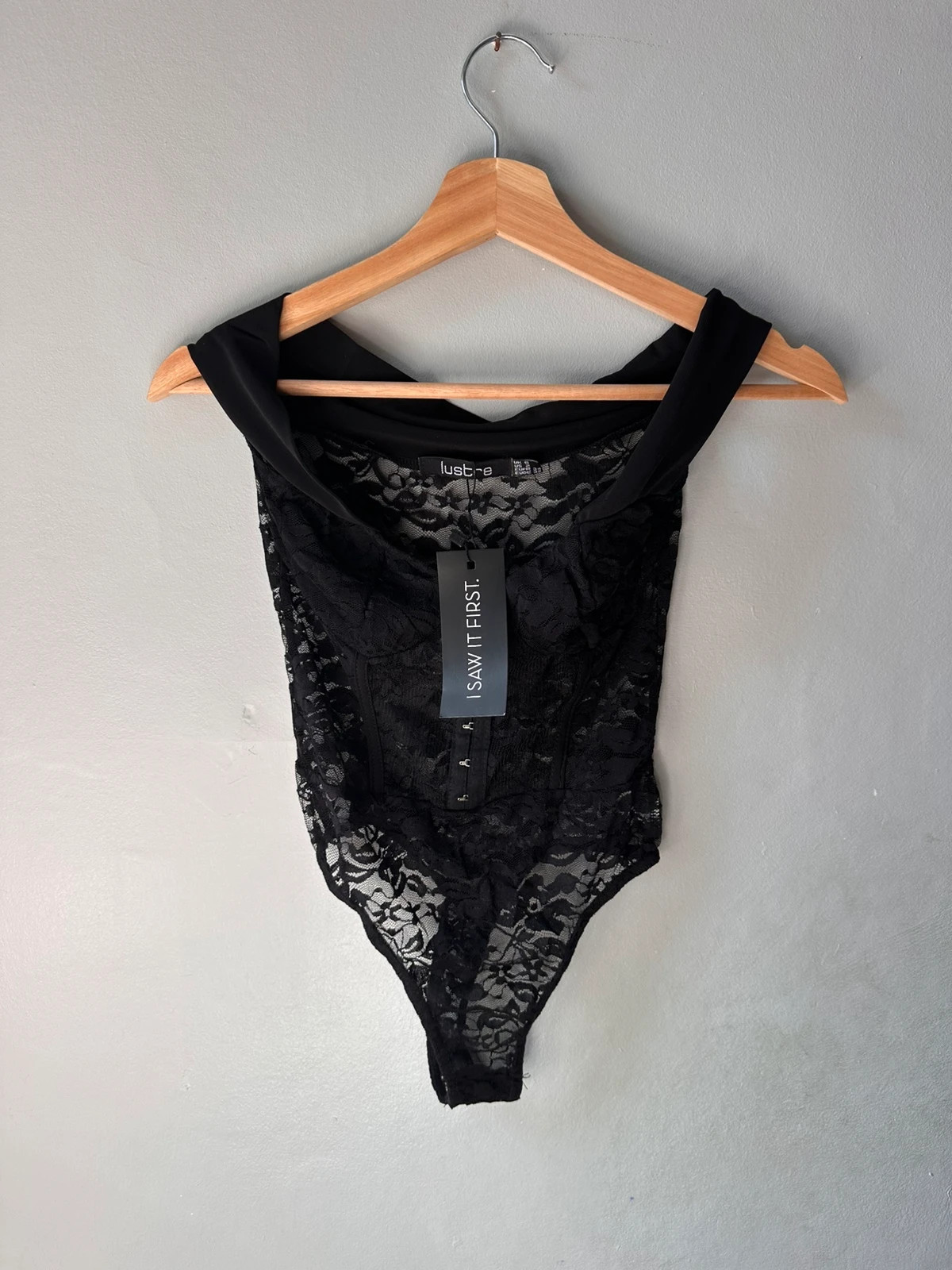 BNWT Lustre Black Lace Off The Shoulder Corset Bodysuit UK 6