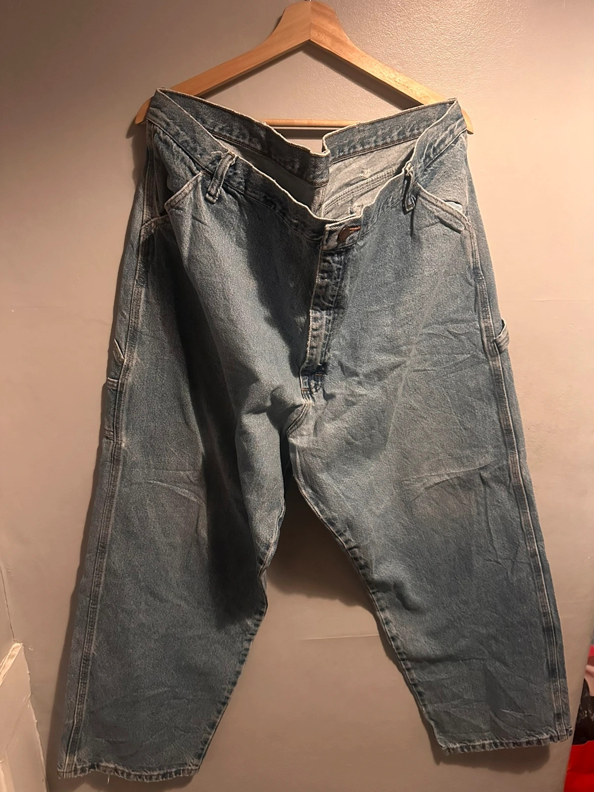 Rustler Light Wash Denim Carpenter Jeans Baggy Wide Leg Size W42 L30
