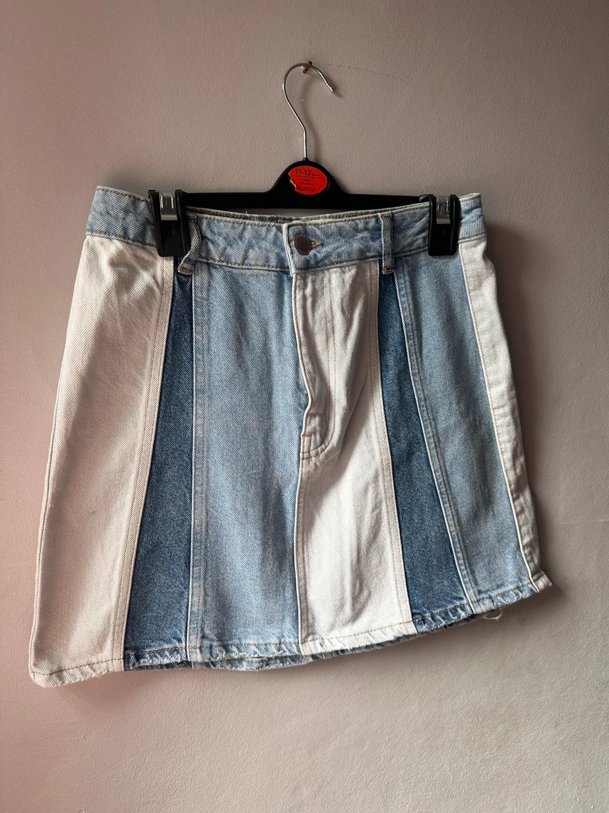 Stradivarius Patchwork Denim Mini Skirt | UK 10 | Colour Block Y2K
