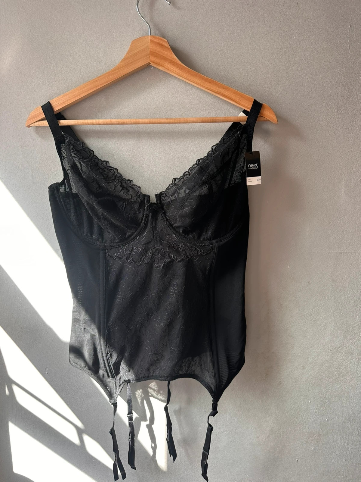 Next Black Lace Corset Bustier Size 38E Suspender Straps BNWT