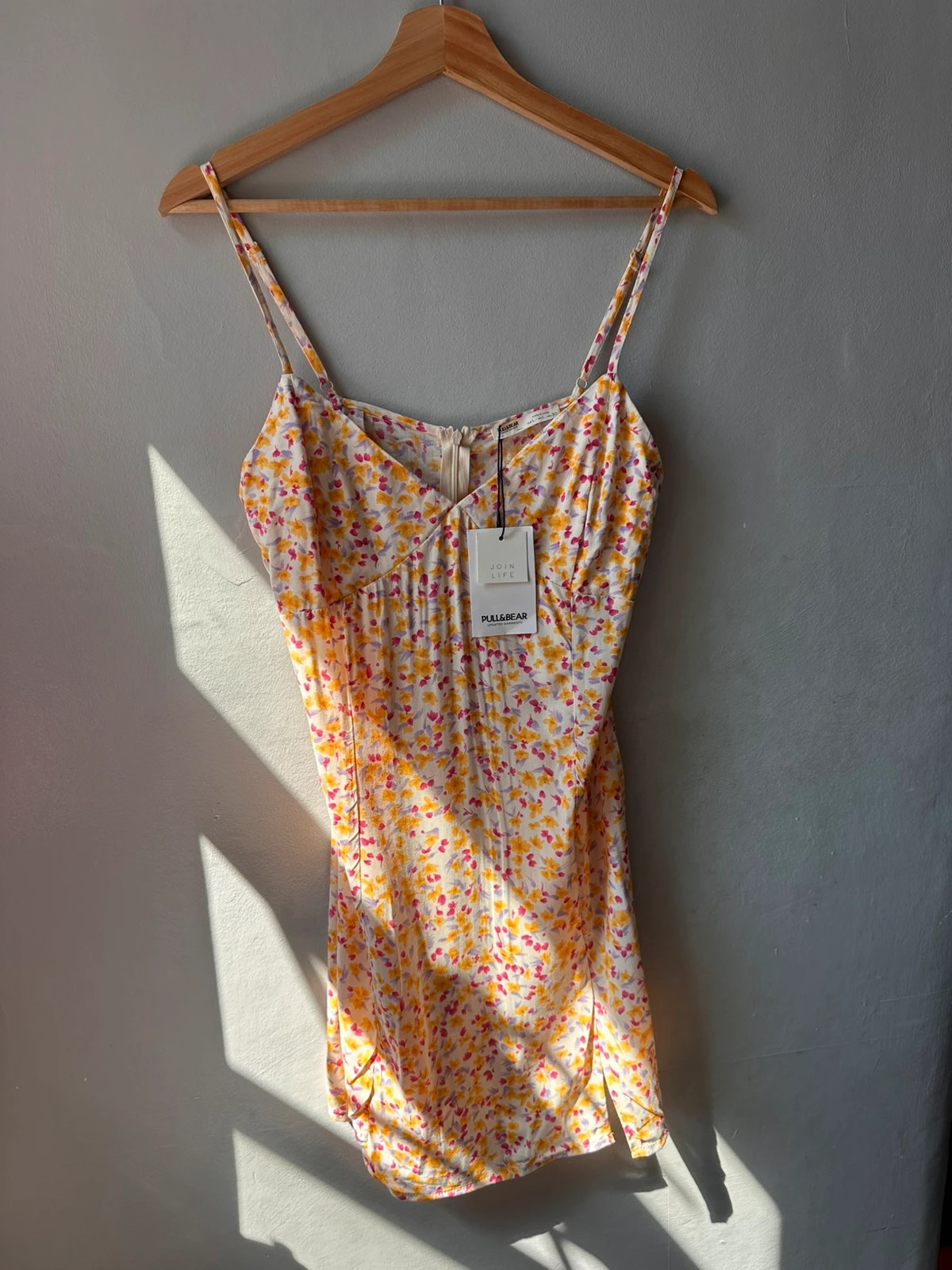 BNWT Pull&Bear Floral Cami Mini Dress Yellow Pink Size L