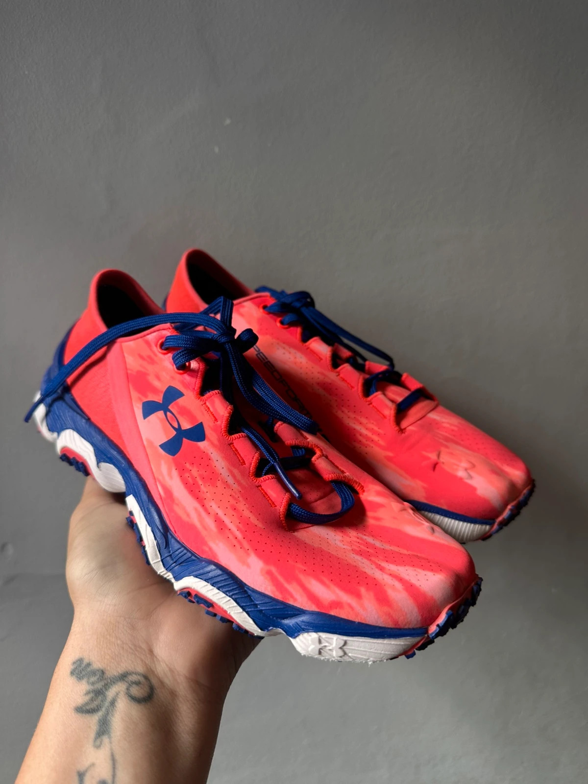 Under Armour Speedform Trainers UK 3.5 Coral Orange Blue Running Shoes