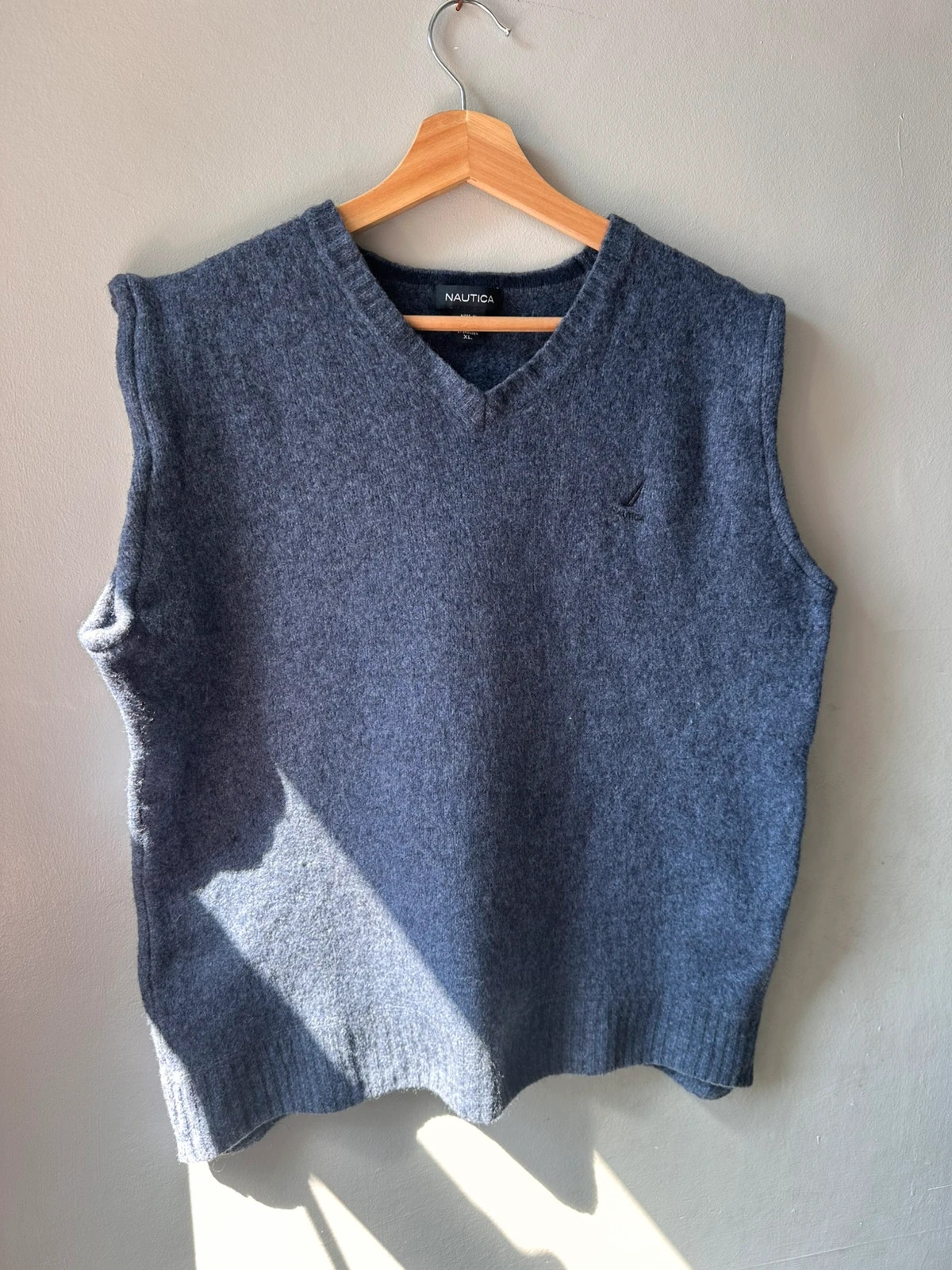 Vintage Nautica Navy Wool Knit Vest Sleeveless Jumper XL Y2K