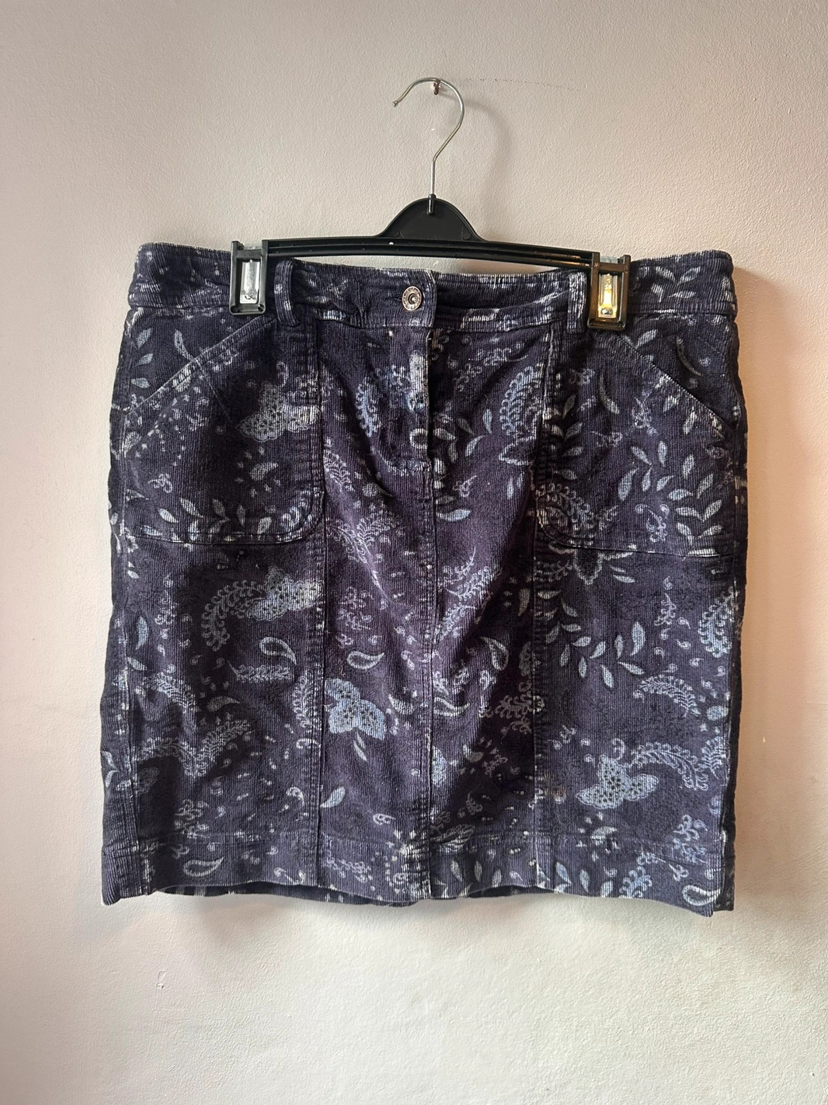 Fat Face Purple Corduroy Mini Skirt Size 12 Floral Paisley Print Button Fly