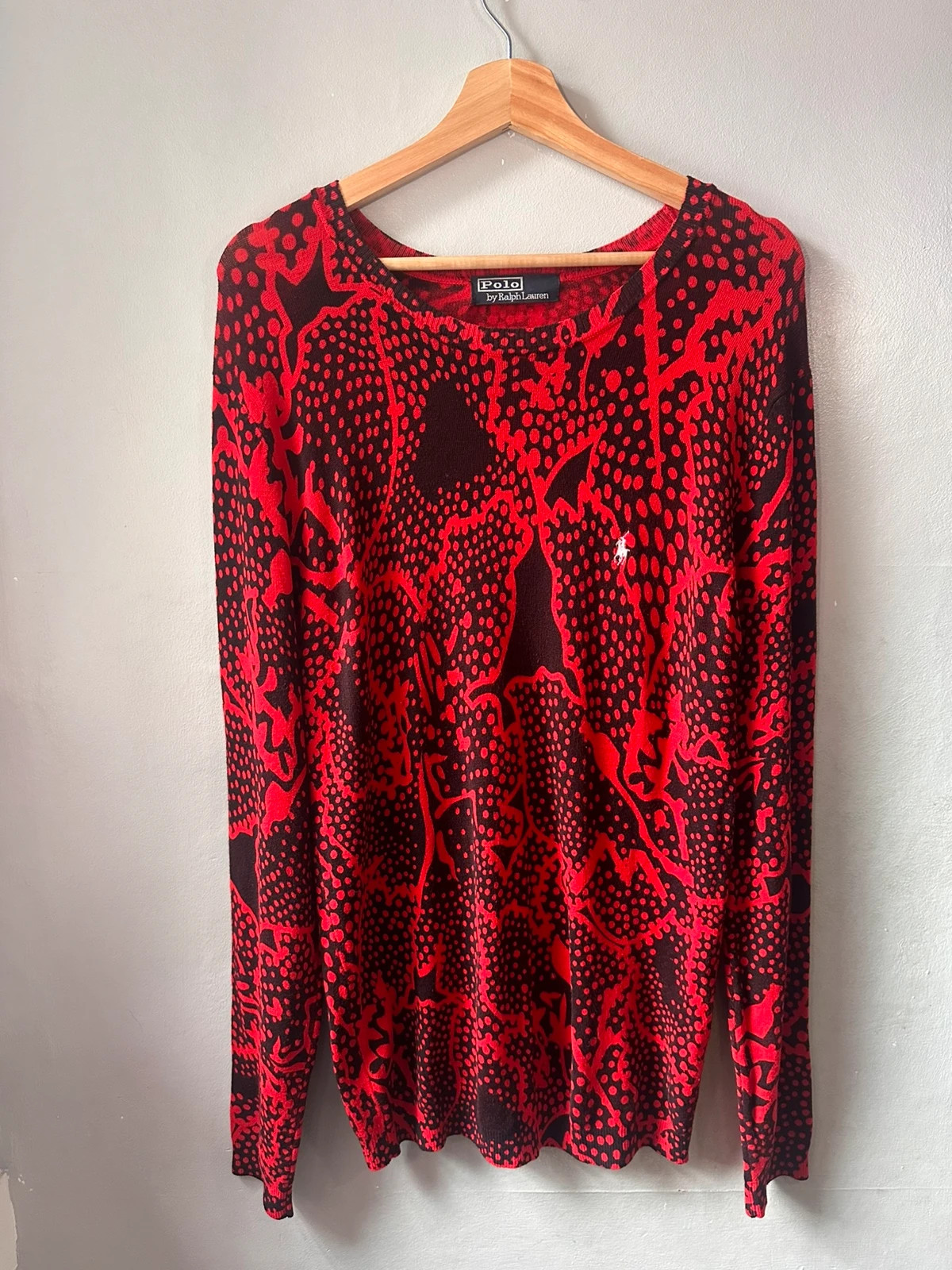 Polo Ralph Lauren Red Black Abstract Print Jumper Size M/L Lightweight Knit