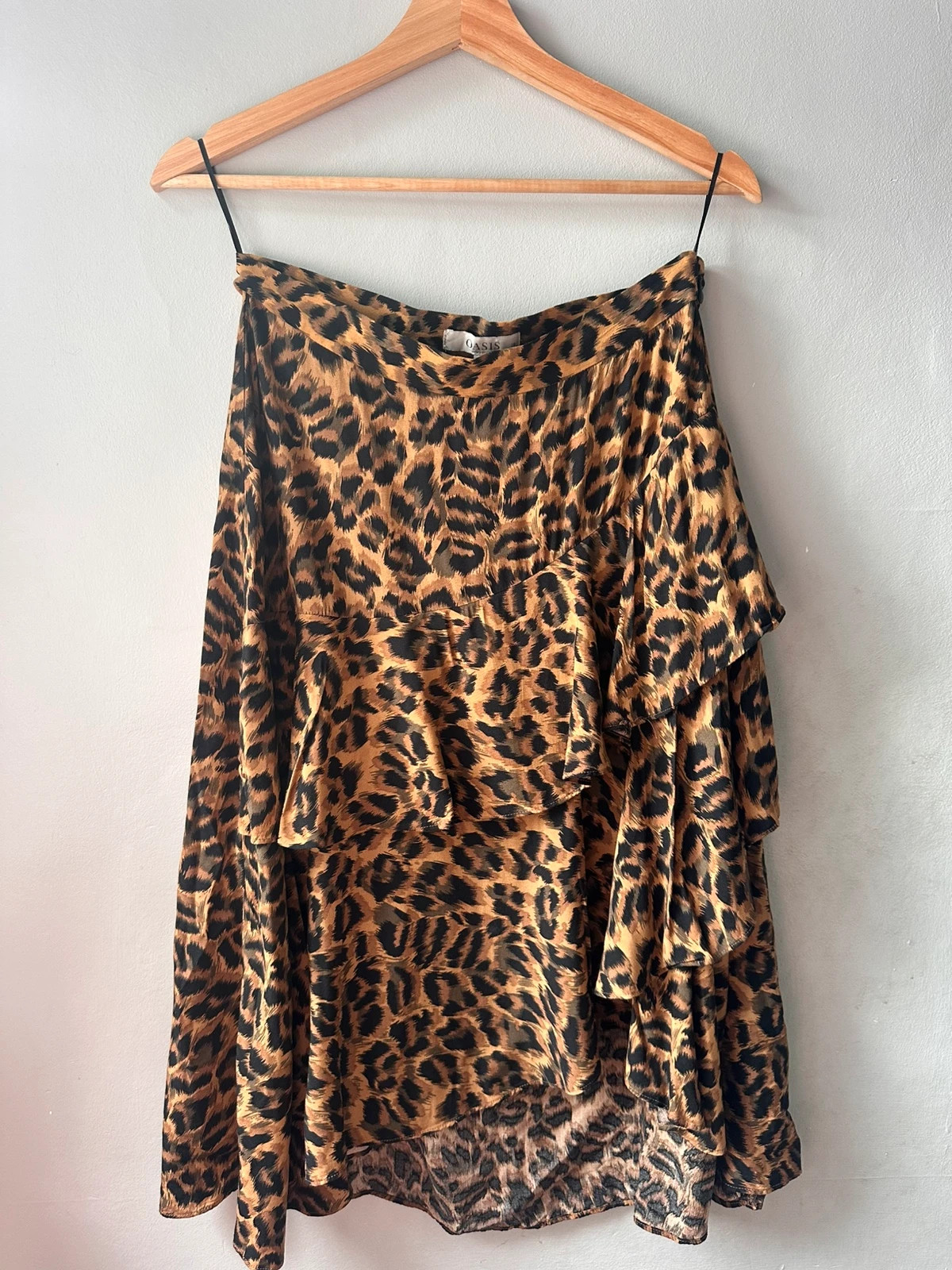 Oasis Leopard Print Midi Skirt | UK 10 | Ruffled Asymmetric Hem