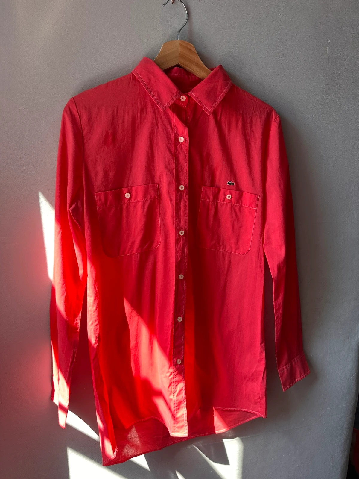 Lacoste Red Long Sleeve Button Down Shirt Size 40 / UK 12