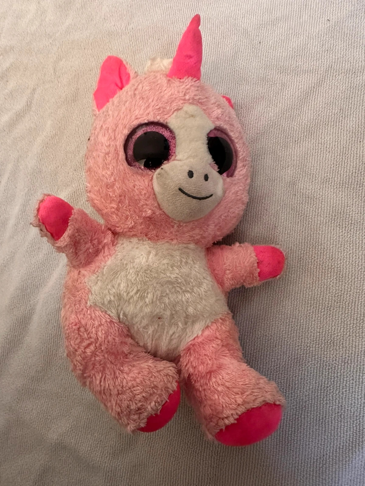 Pink Unicorn Soft Toy Plush Big Glitter Eyes Small 6"