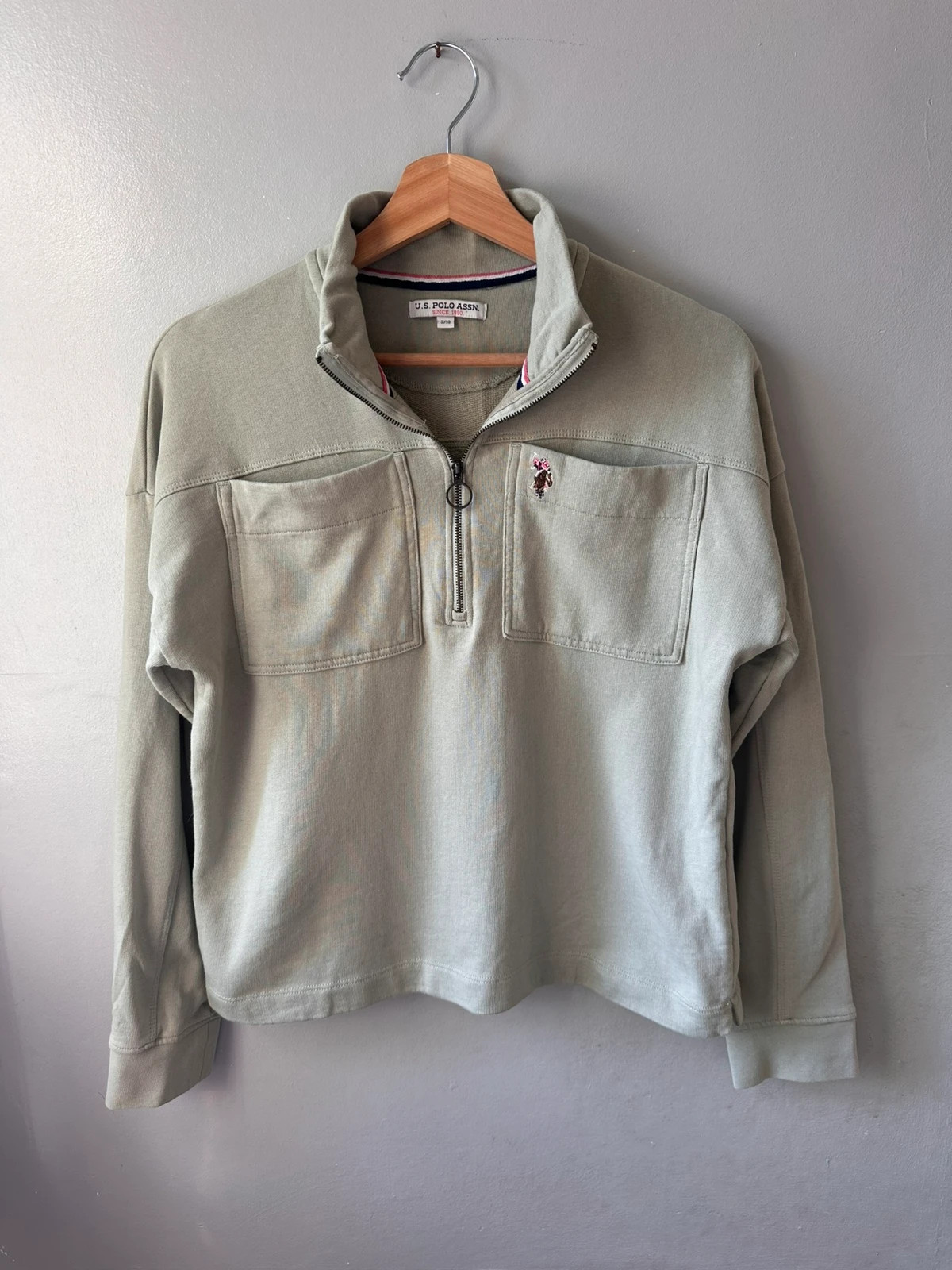 U.S. Polo Assn Sage Green Quarter-Zip Sweatshirt | Size 10 women’s