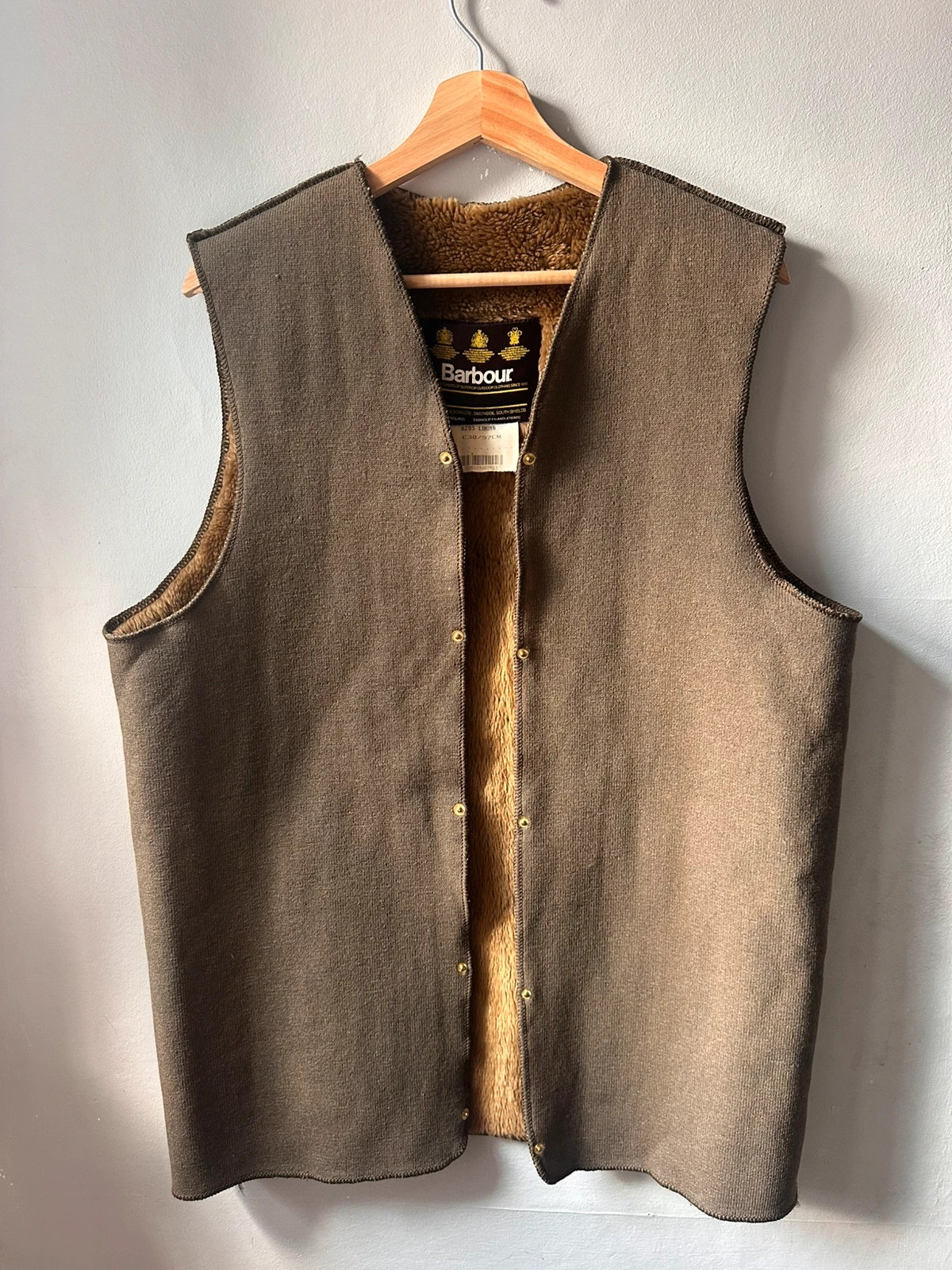 Barbour A295 Lining Gilet C38/97CM Brown Fleece Lined Waistcoat Vintage Made in England