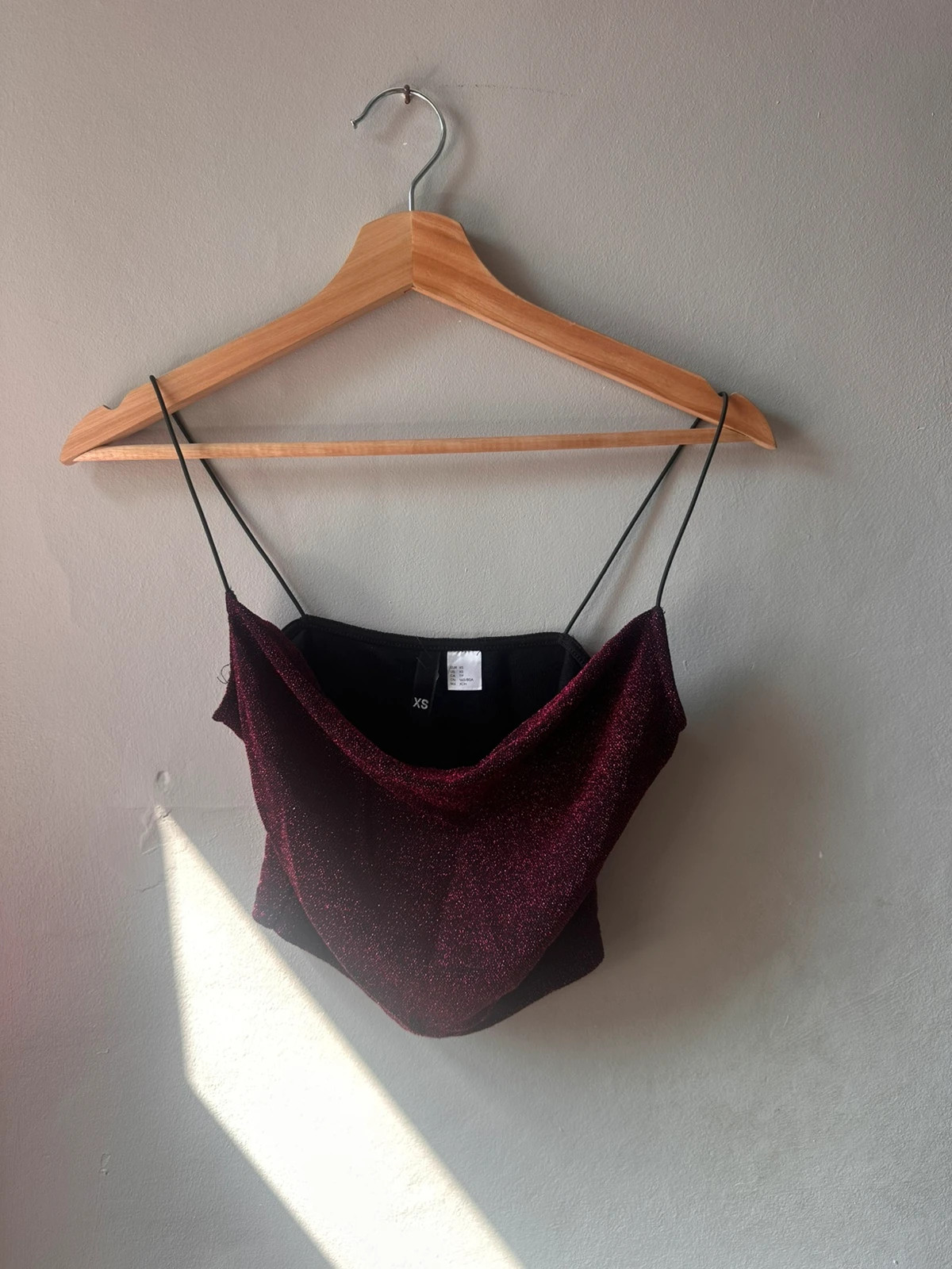 Burgundy Glitter Cowl Neck Crop Top | Size XS Sparkly Party Cami