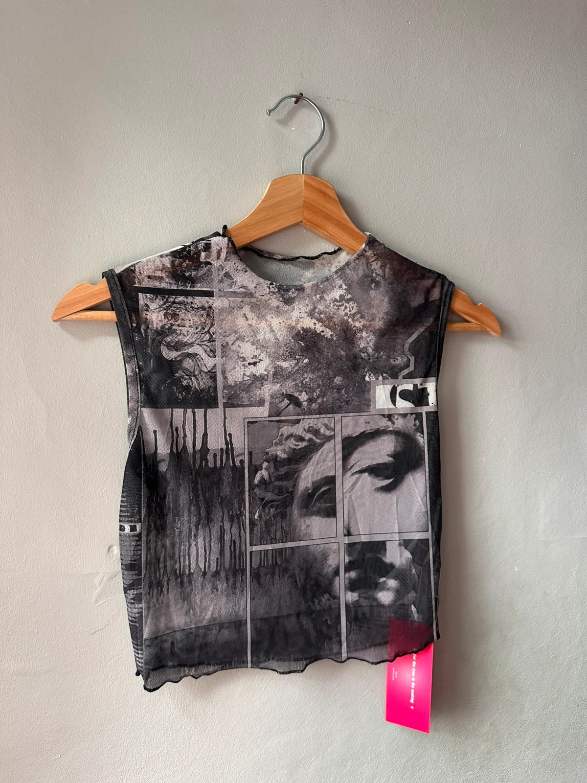 Shein Mesh Crop Top | Size S | Art Statue Print Sleeveless BNWT