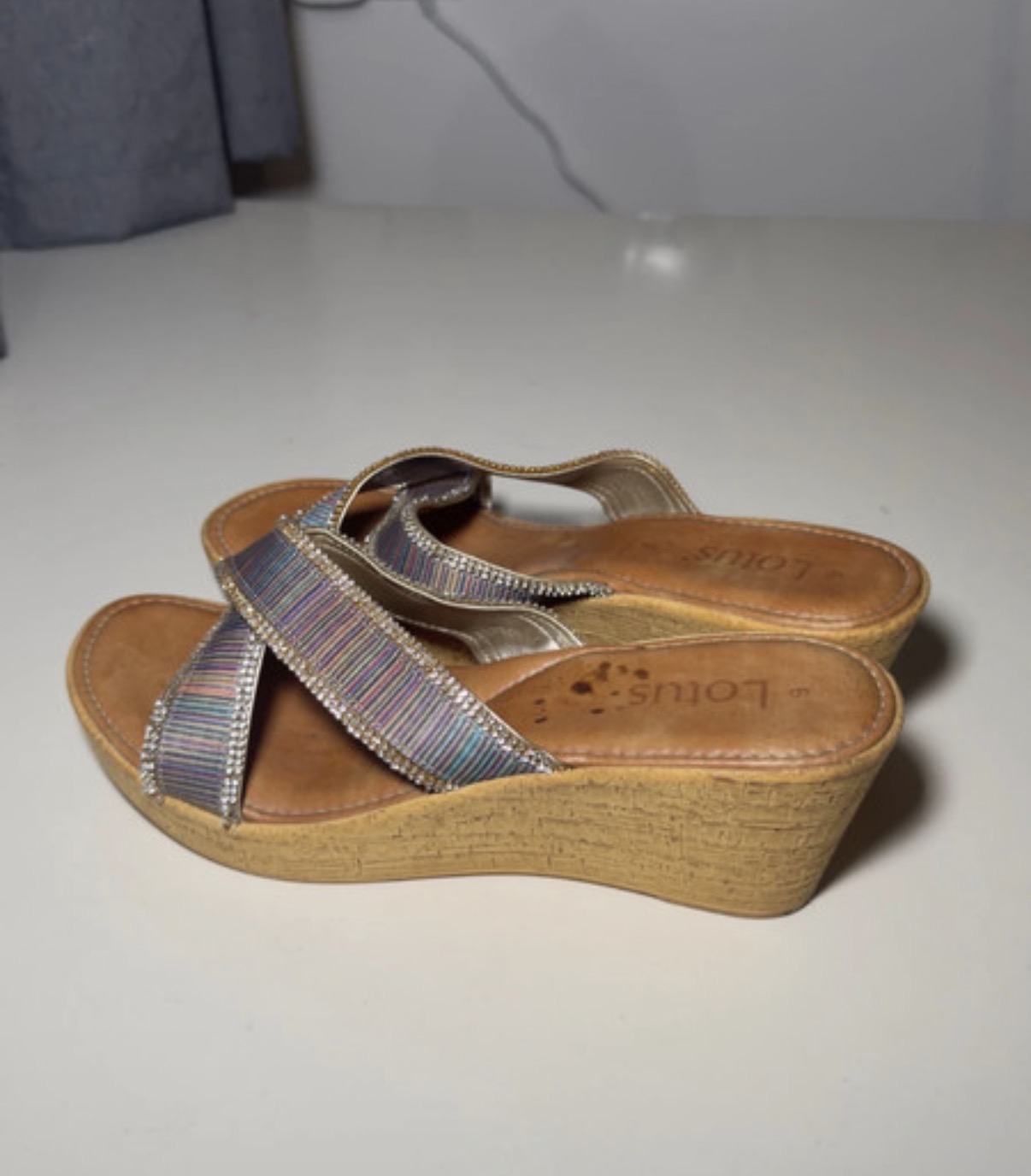 Lotus Arika Wedge Sandals UK 6 Multicolour Shimmer Cork Heel Summer Holiday Shoes