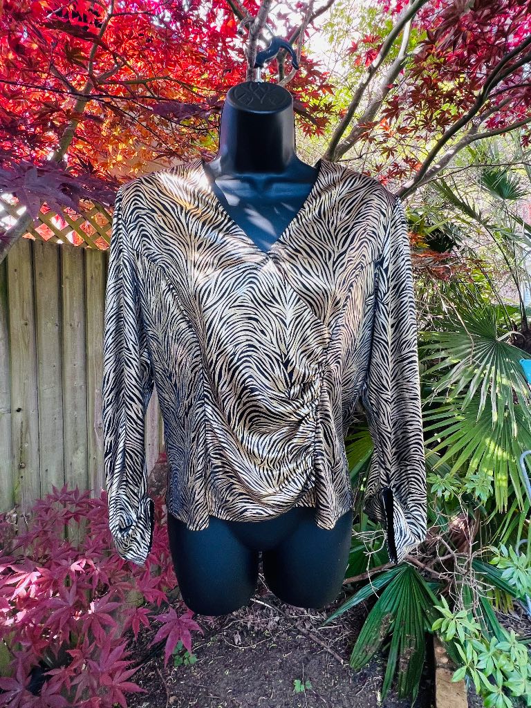 DÉBUT Y2K Metallic Zebra Print Wrap Top - Size UK 12