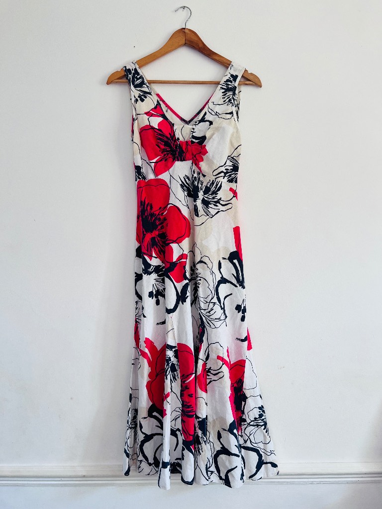 Vintage Marks & Spencer Linen Blend Floral Midi Dress - UK Size 10