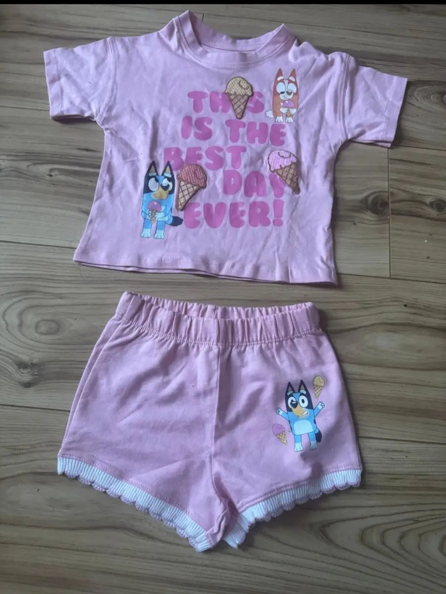 Girls bluey set t shirt and shorts ages 2-3 pink new girls clothing
