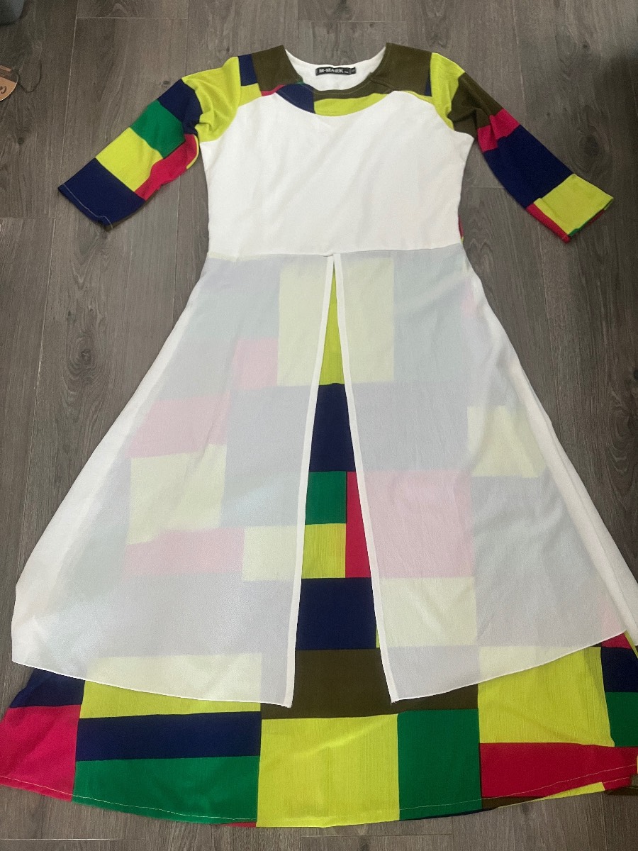 M-Mark Colour Block Layered Midi Dress | Size S / UK 8–10 | 3/4 Sleeves