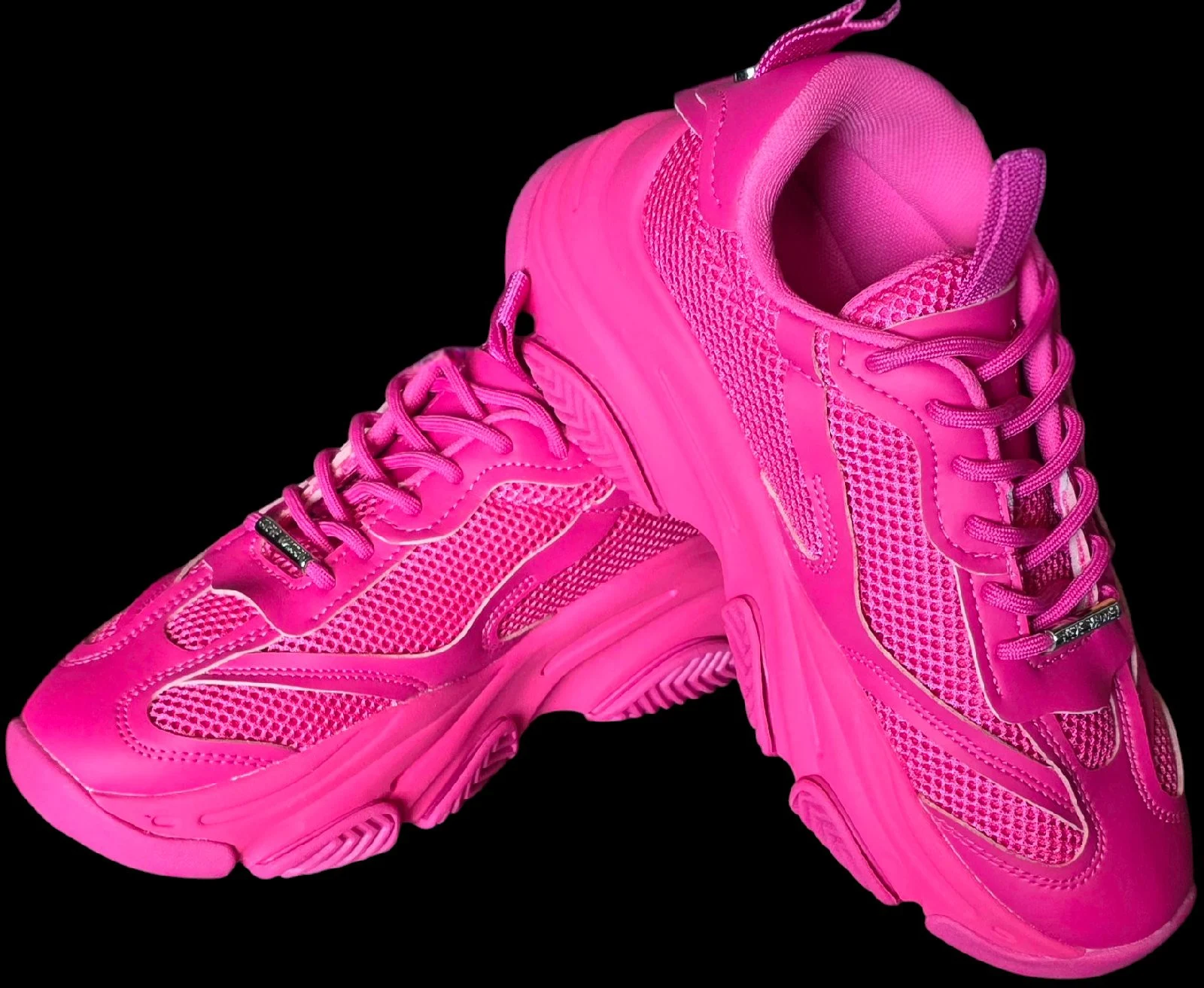 Ladies Women's Girls Chunky Pink Lace Up Trainers Sneakers - Size UK 6