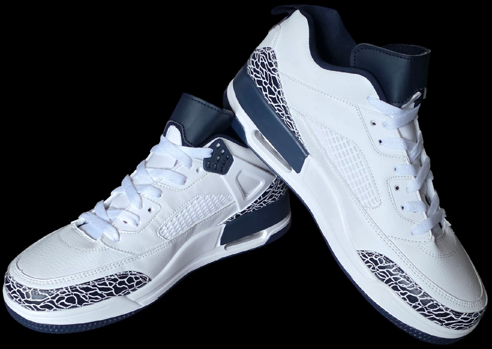 Men's White & Navy Blue Lace Up Trainers Sneakers - Size UK 8 (READ DESCRIP)