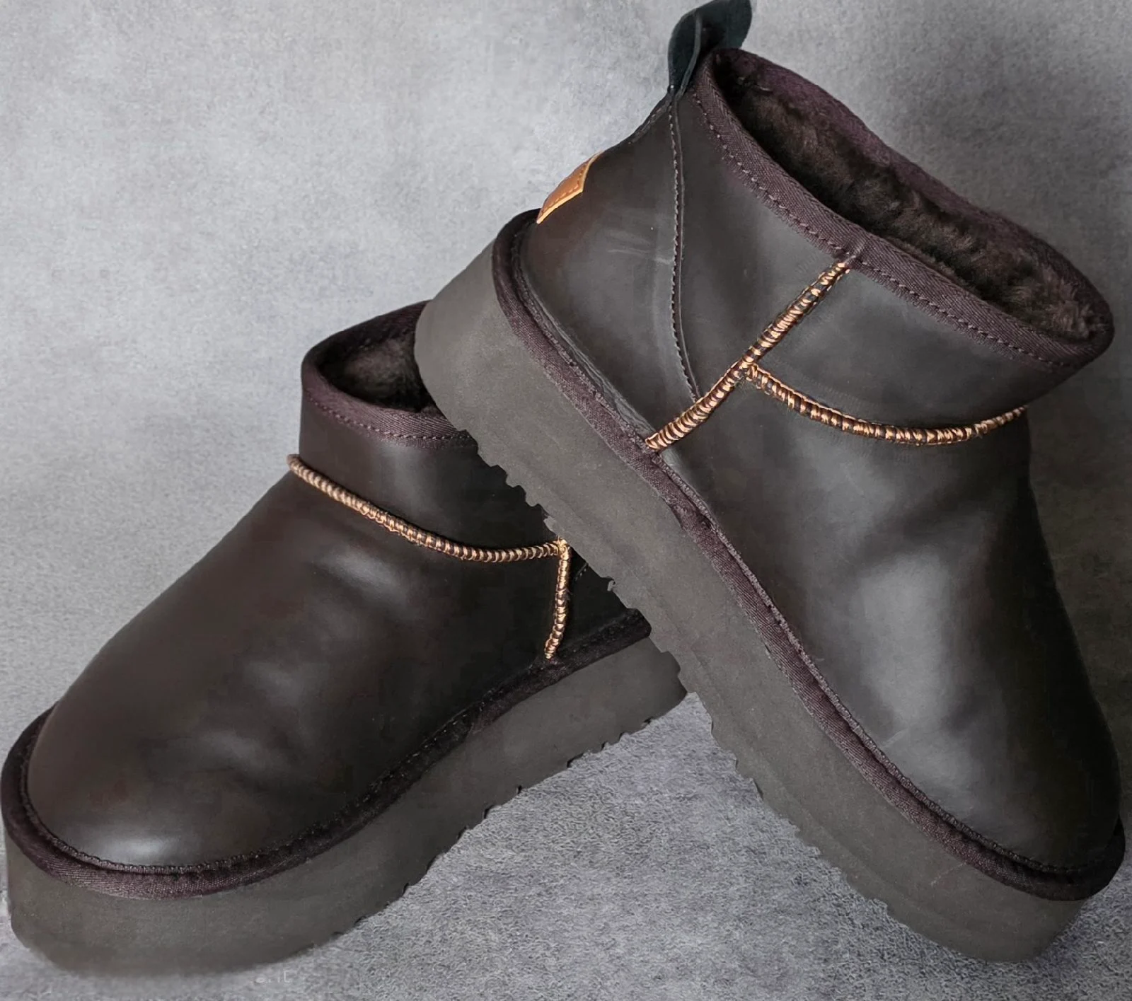 Ladies Women's Dark Brown Leather Waterproof Faux Fur Winter Boots - Size UK 8