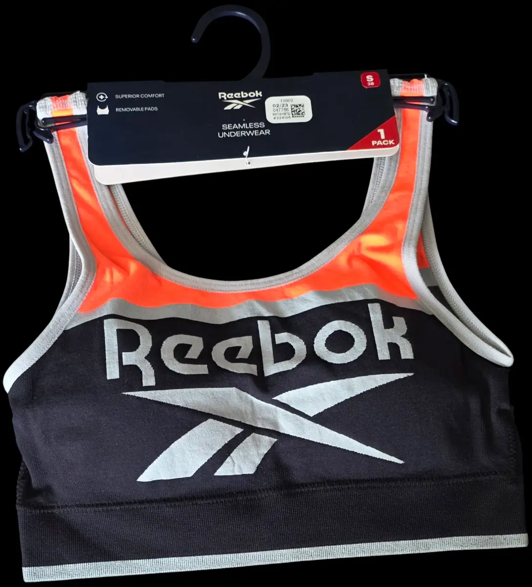 Reebok Ladies Womens Orange Black & Grey Sports Crop Top - Size Small