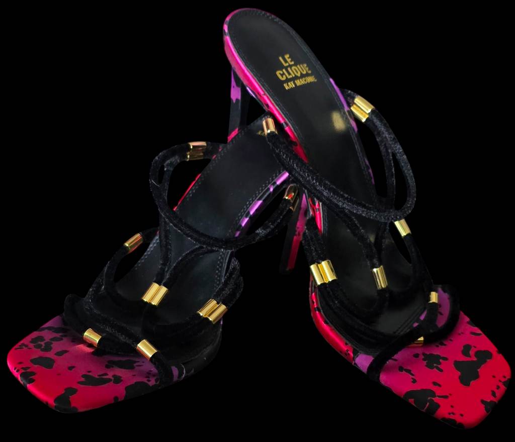 NWOB Kat Maconie Le Clique Ladies Women's Colourful Velvet Satin Mule Heels - Size 6