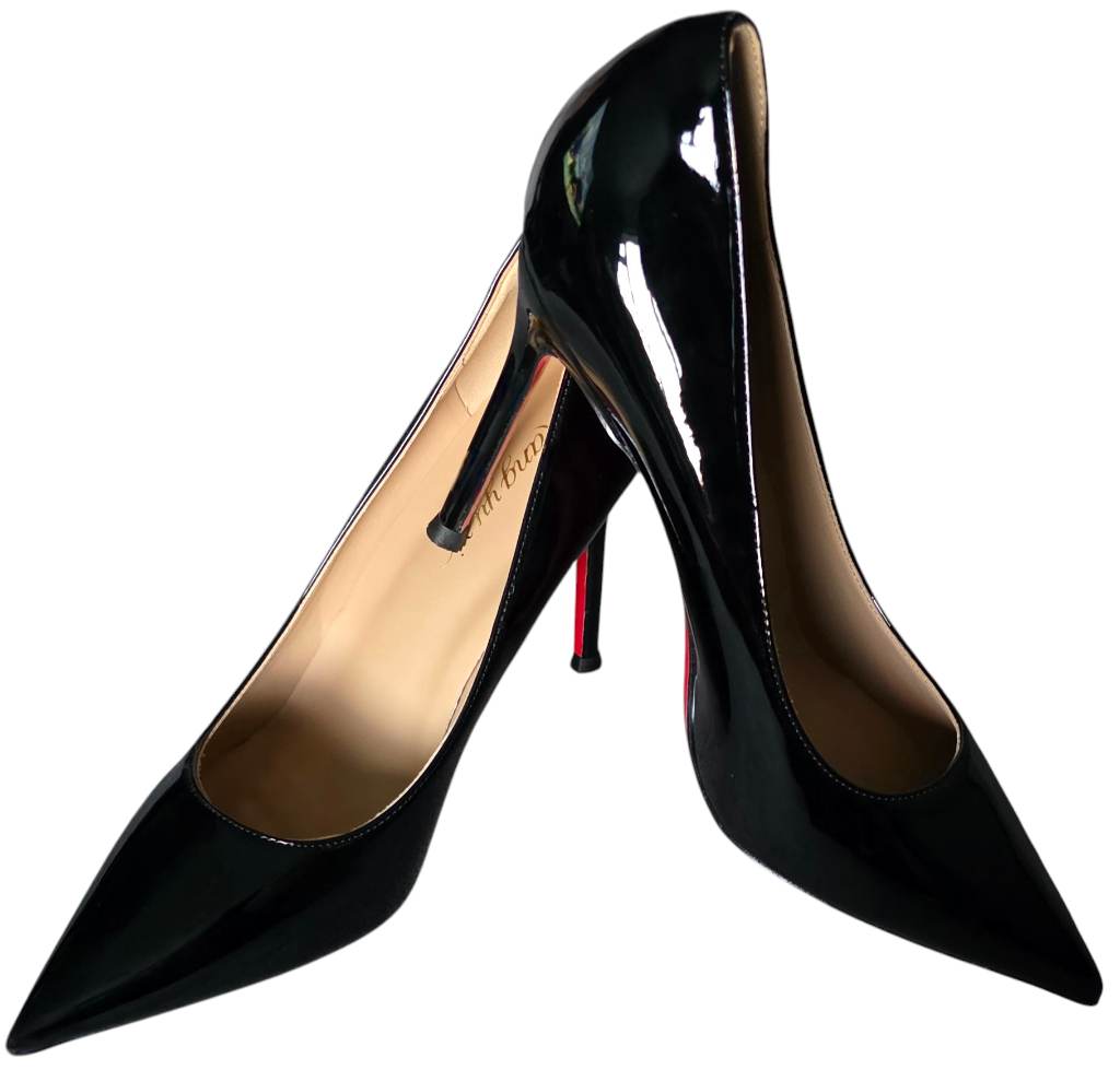 BNIB Ladies Women's Patent Leather Black & Red Pointed Court Heels - Size 6