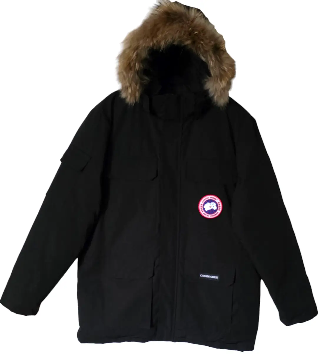 Men's Full Zip Up Black Winter Parka Coat w Real Fur Trim - Size 3XL