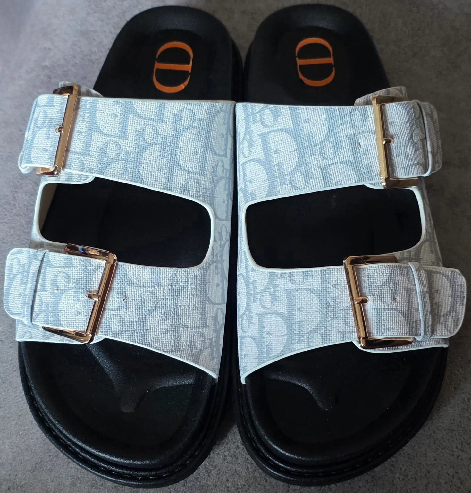 Ladies Women's White Grey Black Double Strap Slip On Buckle Sandals - Size EU 36