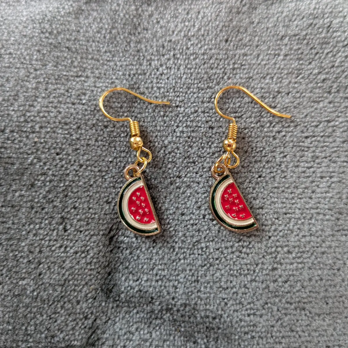 Cute watermelon slice gold enameled earrings fruity kitsch dangle drop earrings New