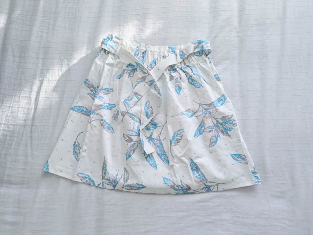 High waist paperbag skirt in 100% cotton with thick elastic waistband and belt New
