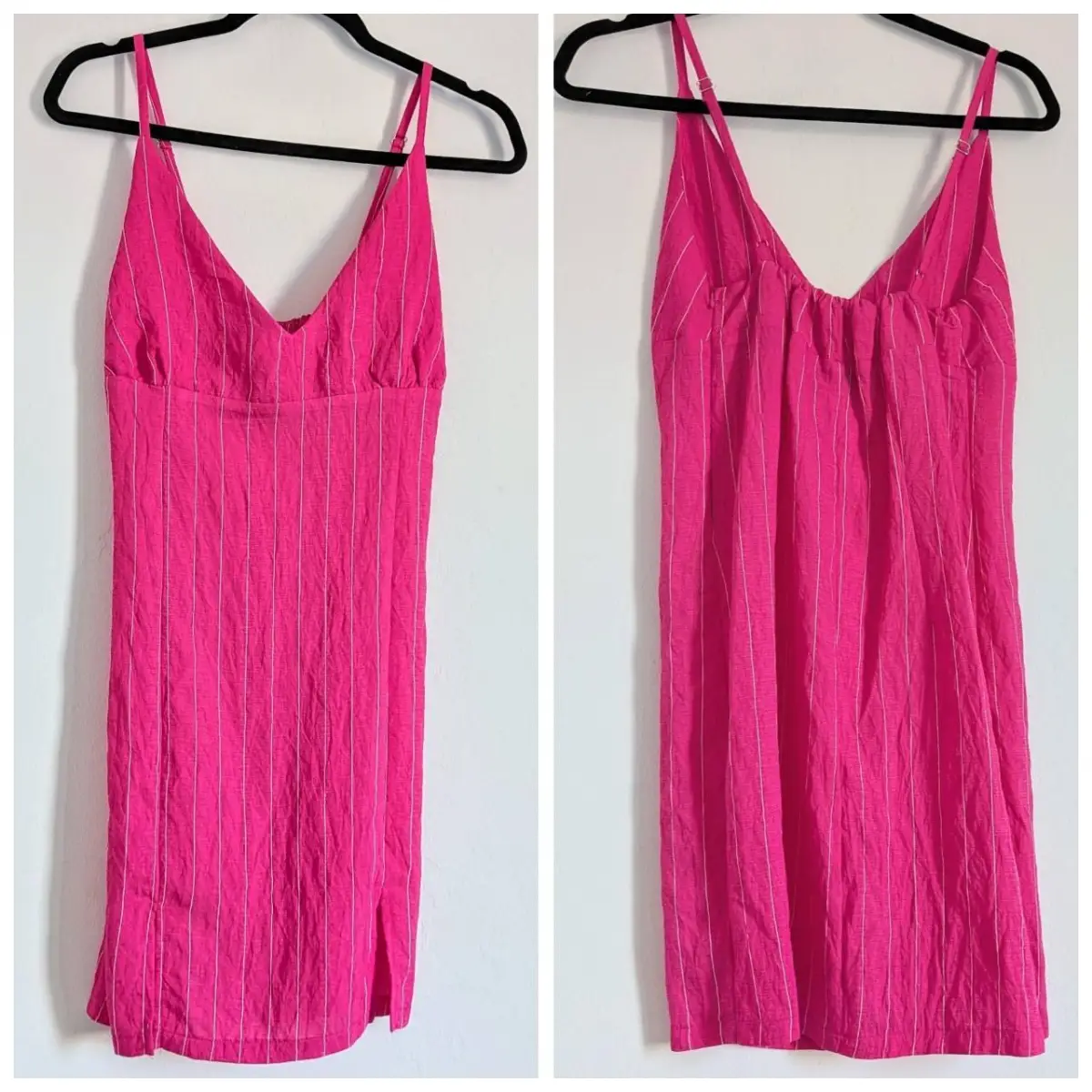 Pink and white striped summer dress with adjustable spaghetti straps with metal rings UK8 NWOT