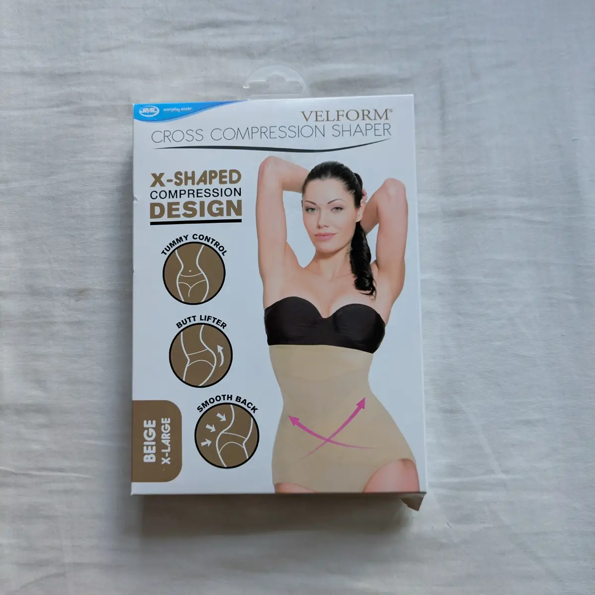 Beige compression shapewear for tummy, waist and back with side boning