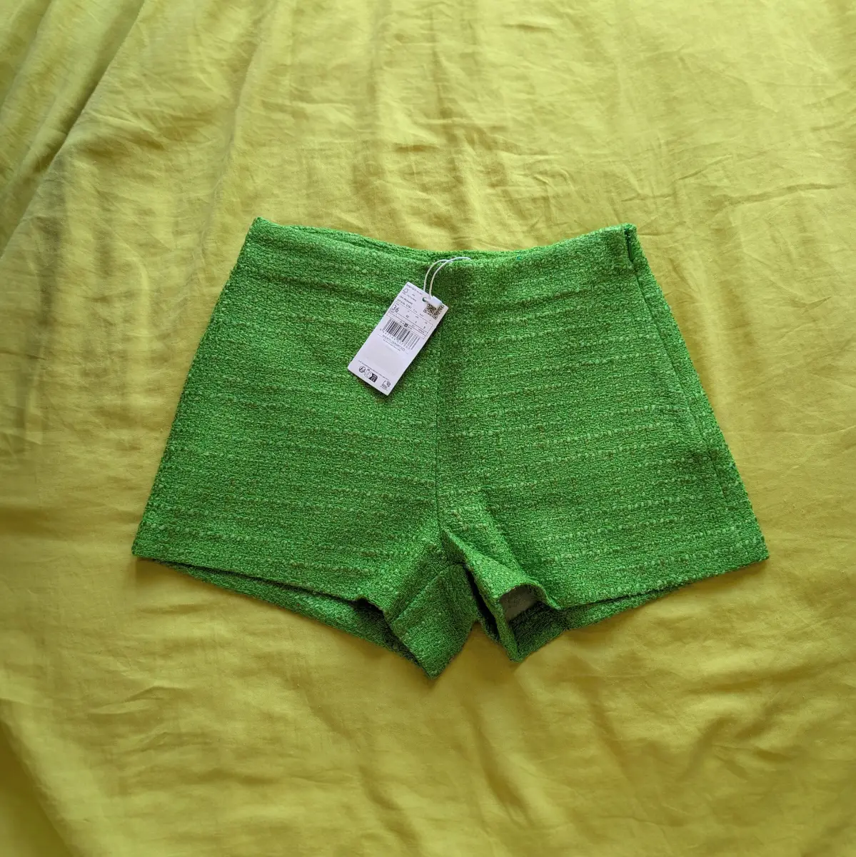 Mango cotton blend green textured high waist shorts with side zipper UK8 NWT