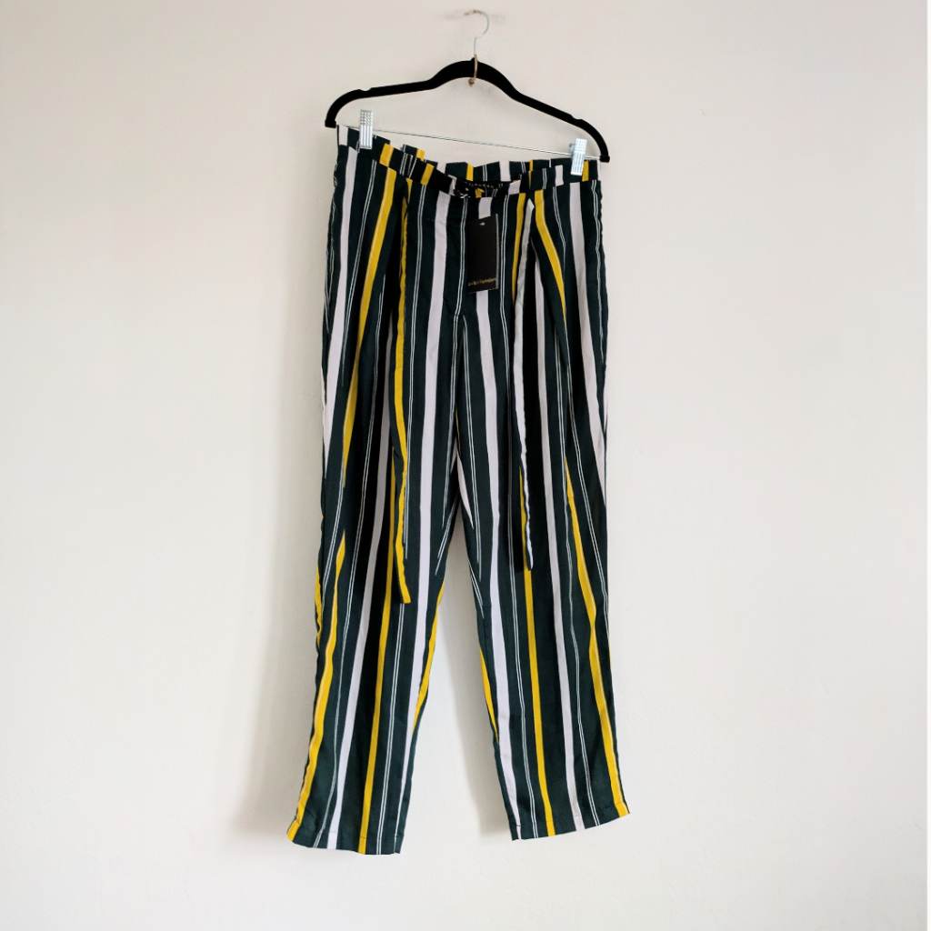 Colourful striped high waist Zibi London trousers with pleated front UK124