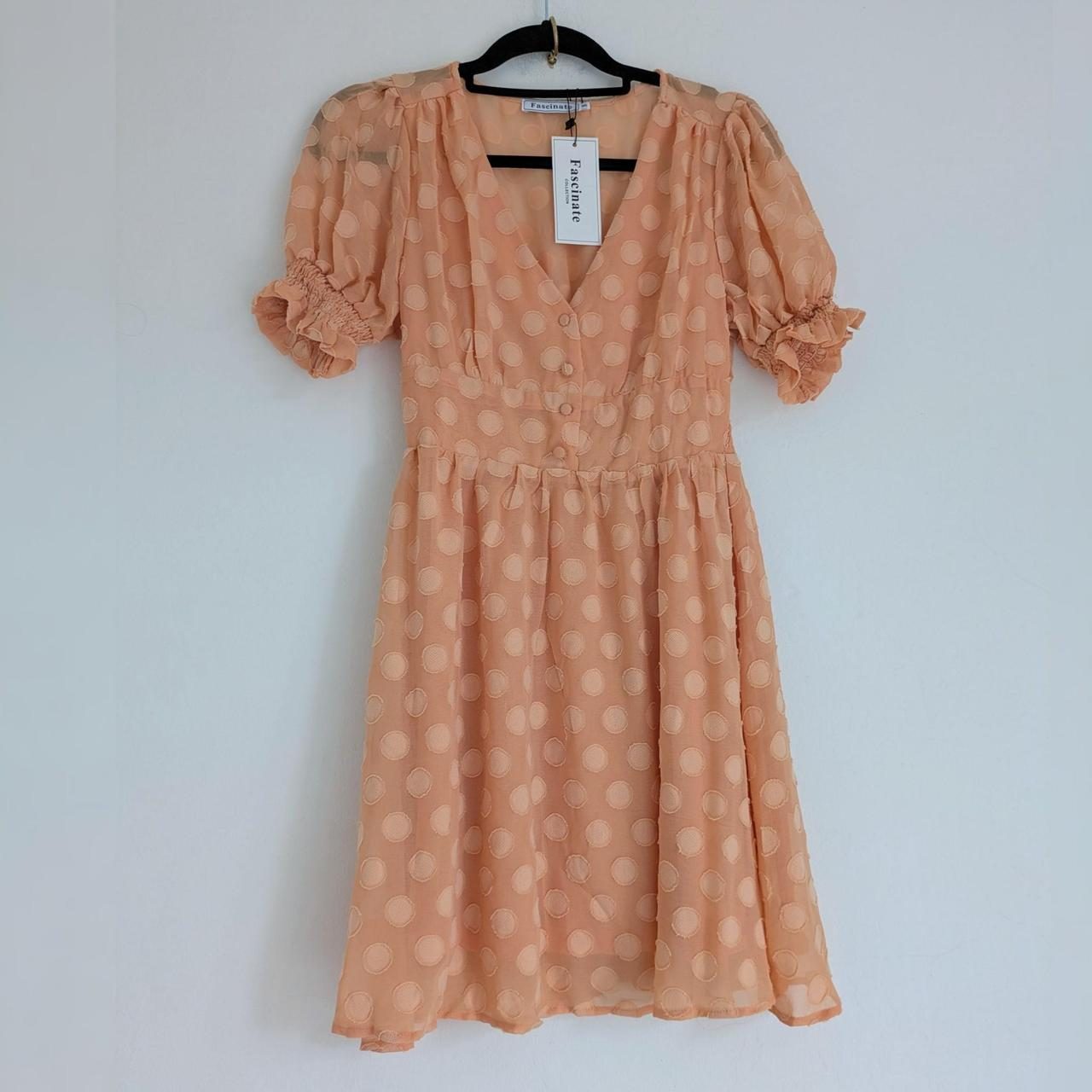 Coquette embroidered applique spot skater dress with puff ruffle smock sleeves & smocked back S NWT
