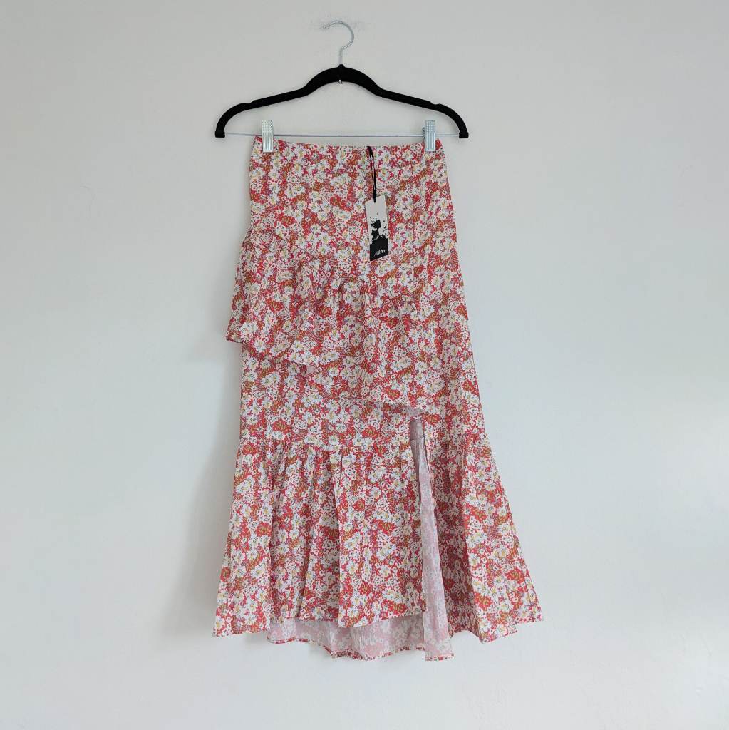 Ruffle floral ditsy print skirt with very high slit UKS New