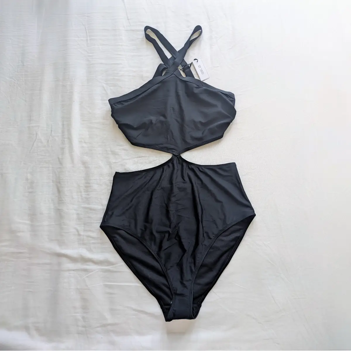 Ivory Rose Fuller bust black one piece swimsuit with side cut outs and support boning 38DD New