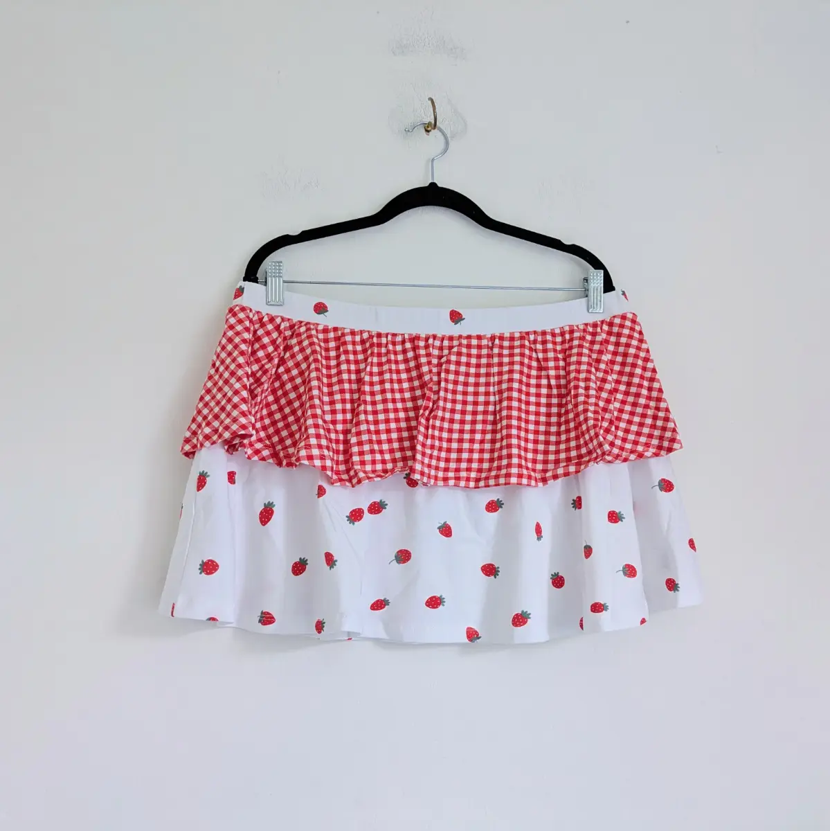 Coquette frilly gingham strawberry print flared cotton blend summer rara skirt UK16-18 New