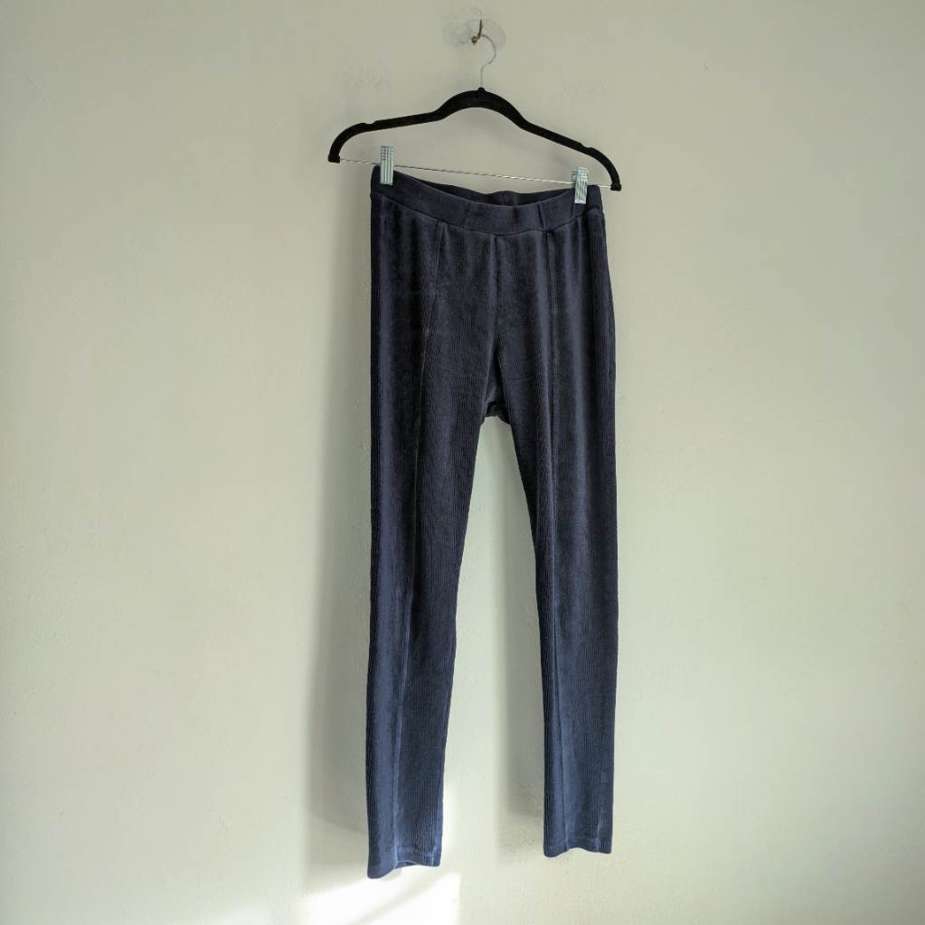 Navy ribbed light corduroy leggings with elastic waist UK12