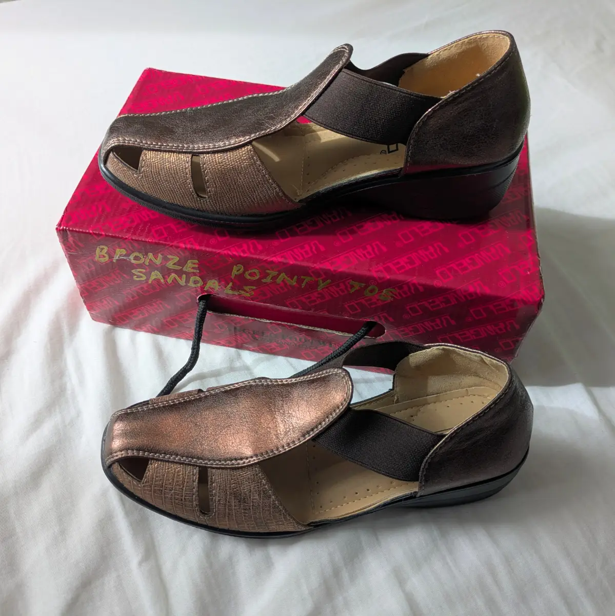 Shiny bronze Roman style slip in gladiator sandals with cushioning UK4